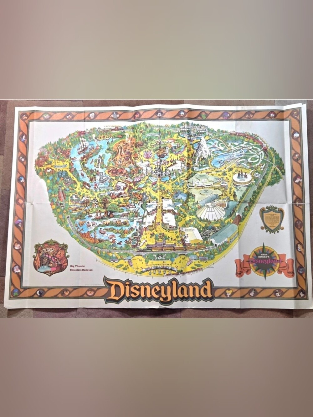 Disneyland Vintage 1979 Map With Big Thunder Mountain Railroad 29”x43”